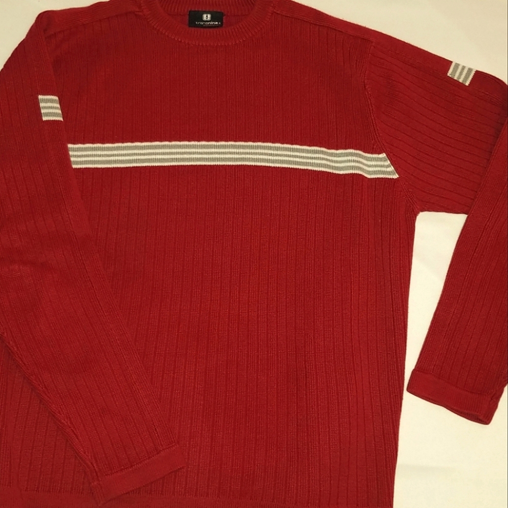 Large Red w Gray & White Stripe mid weight Sweater